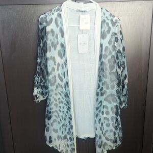 Elena Baldi Leopard Print Sheer Silk Boho Kimono Cardigan Swim Cover Small NWT